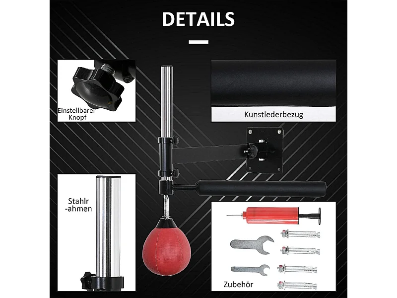 Support mural de boxe réglable avec barre pivotante 360°, similicuir, rouge (79x72x20 cm)