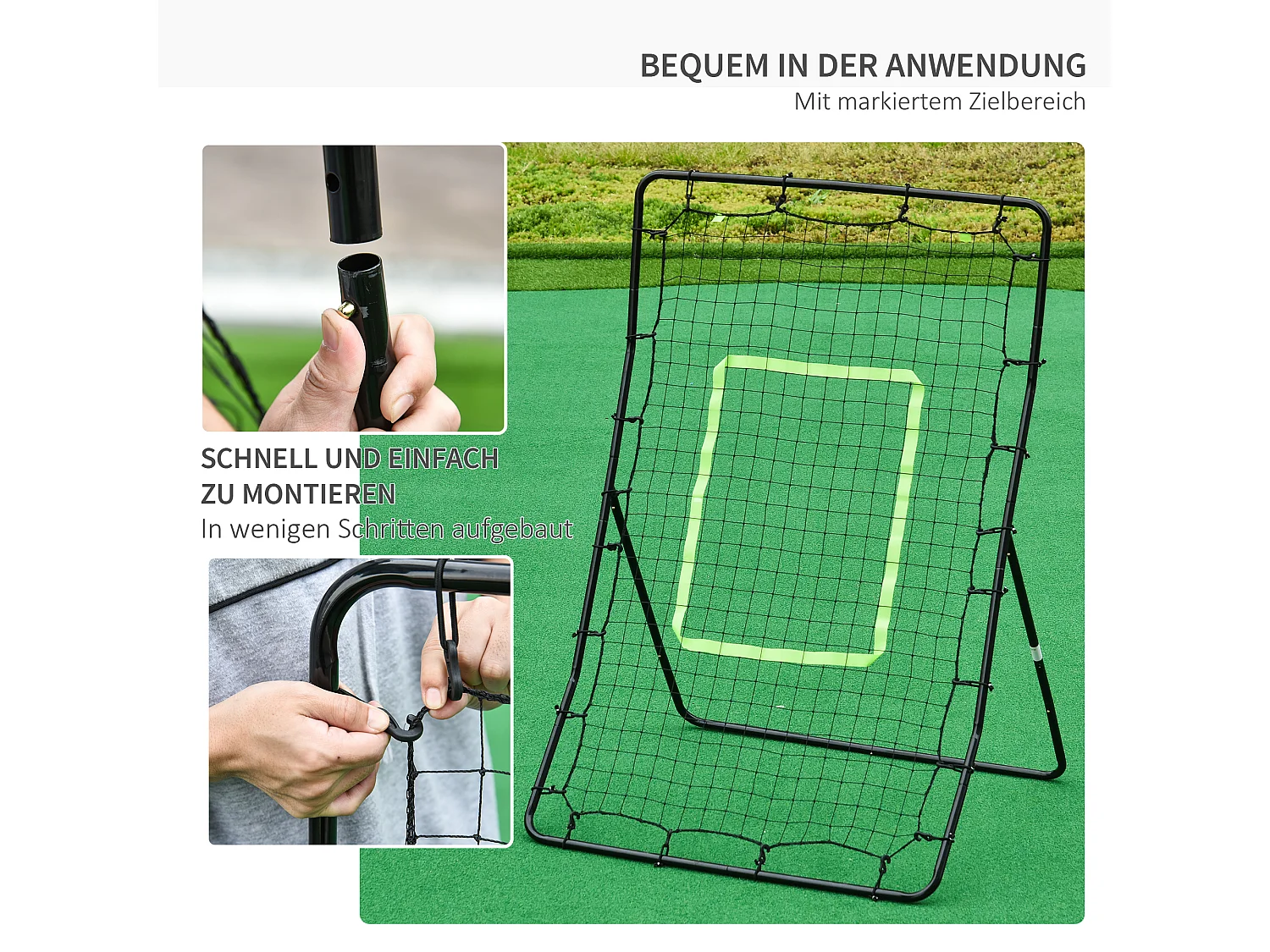 Rebounder de Football, Mural de Rebond en Métal et PE, Noir (75x126 cm)