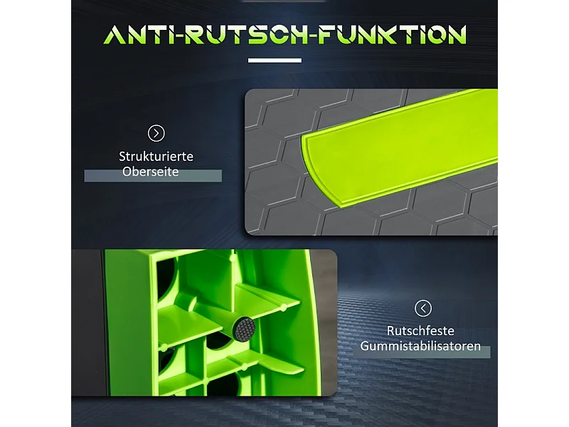 Stepper d'aérobic réglable en 3 hauteurs, plastique résistant, gris/vert, jusqu'à 150 kg (78x28x20 cm)