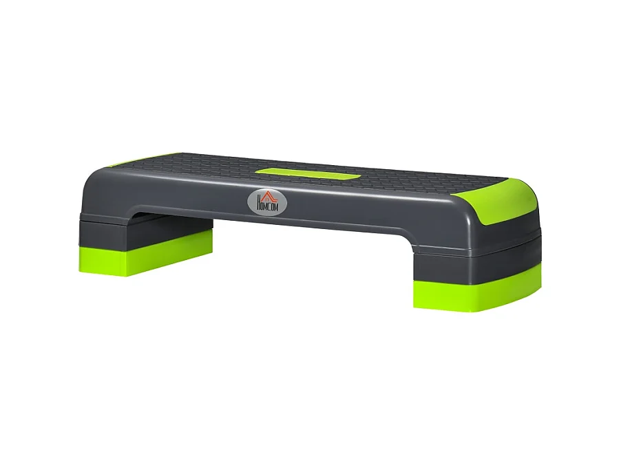 Stepper aeróbico regulable en 3 alturas, plástico resistente, gris/verde, hasta 150 kg (78x28x20 cm)