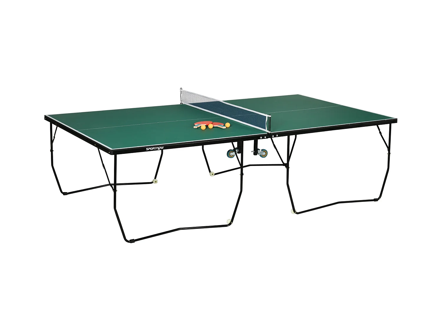 Mesa de ping pong plegable para interior y exterior, MDF, verde, con ruedas y accesorios (274 x 152,5 x 76 cm)