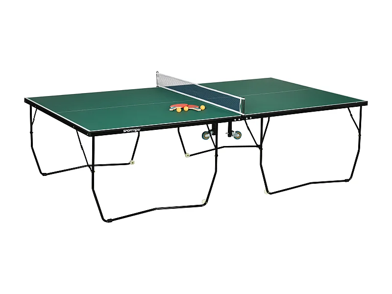 Table de ping-pong pliable intérieur/extérieur, MDF, vert, avec roulettes et accessoires (274x152.5x76 cm)