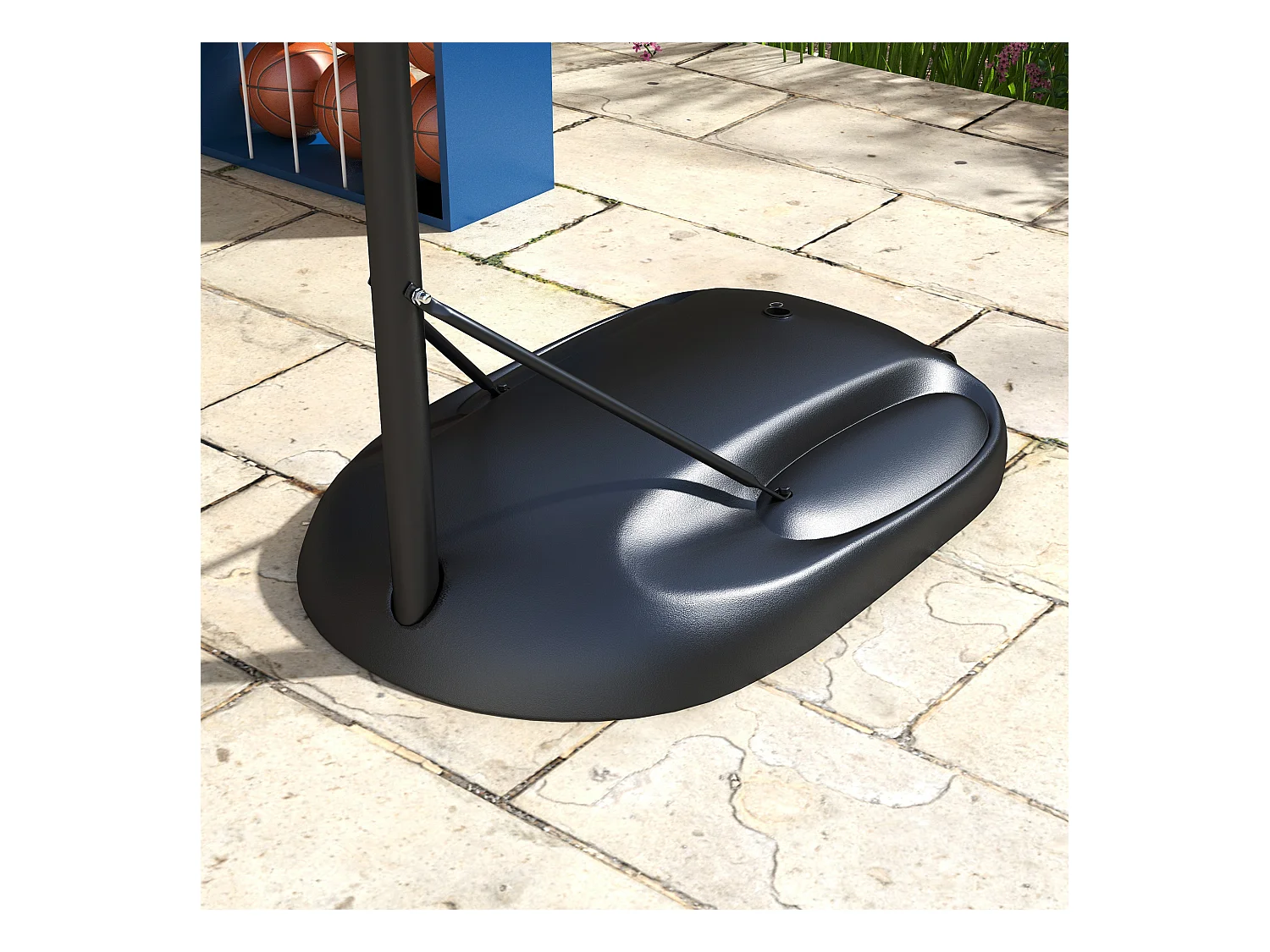 Panier de basket réglable en hauteur 221-282 cm, plaque arrière incassable avec roulettes, structure en acier stable, noir (84x60x282 cm)