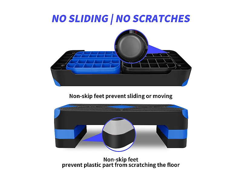 Verstelbare Aerobics-oefentrap, antislip polyethyleenmateriaal, blauw, met voetensteun (68,5 x 28 x 10 cm)