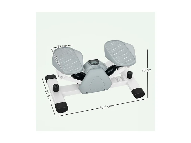 Mini stepper d'entraînement avec affichage LCD, pédales antidérapantes, plastique, gris (50.5x31.5x26 cm)