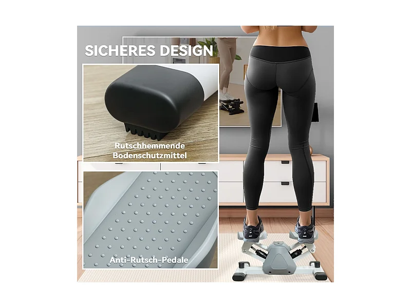 Mini stepper d'entraînement avec affichage LCD, pédales antidérapantes, plastique, gris (50.5x31.5x26 cm)