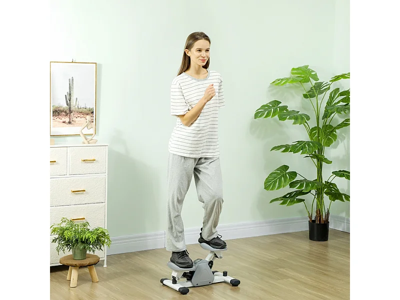 Mini stepper d'entraînement avec affichage LCD, pédales antidérapantes, plastique, gris (50.5x31.5x26 cm)