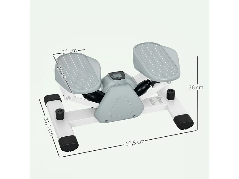 Mini stepper d'entraînement avec affichage LCD, pédales antidérapantes, plastique, gris (50.5x31.5x26 cm)