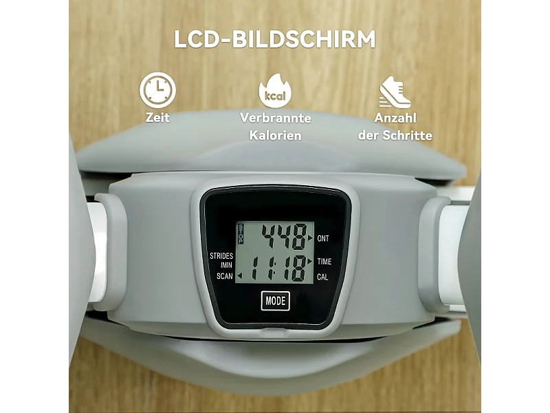 Mini stepper d'entraînement avec affichage LCD, pédales antidérapantes, plastique, gris (50.5x31.5x26 cm)