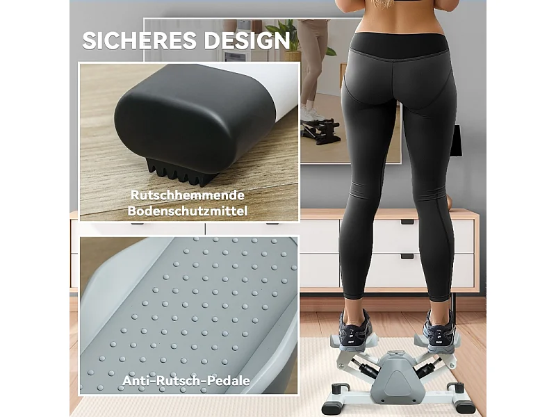 Mini stepper d'entraînement avec affichage LCD, pédales antidérapantes, plastique, gris (50.5x31.5x26 cm)