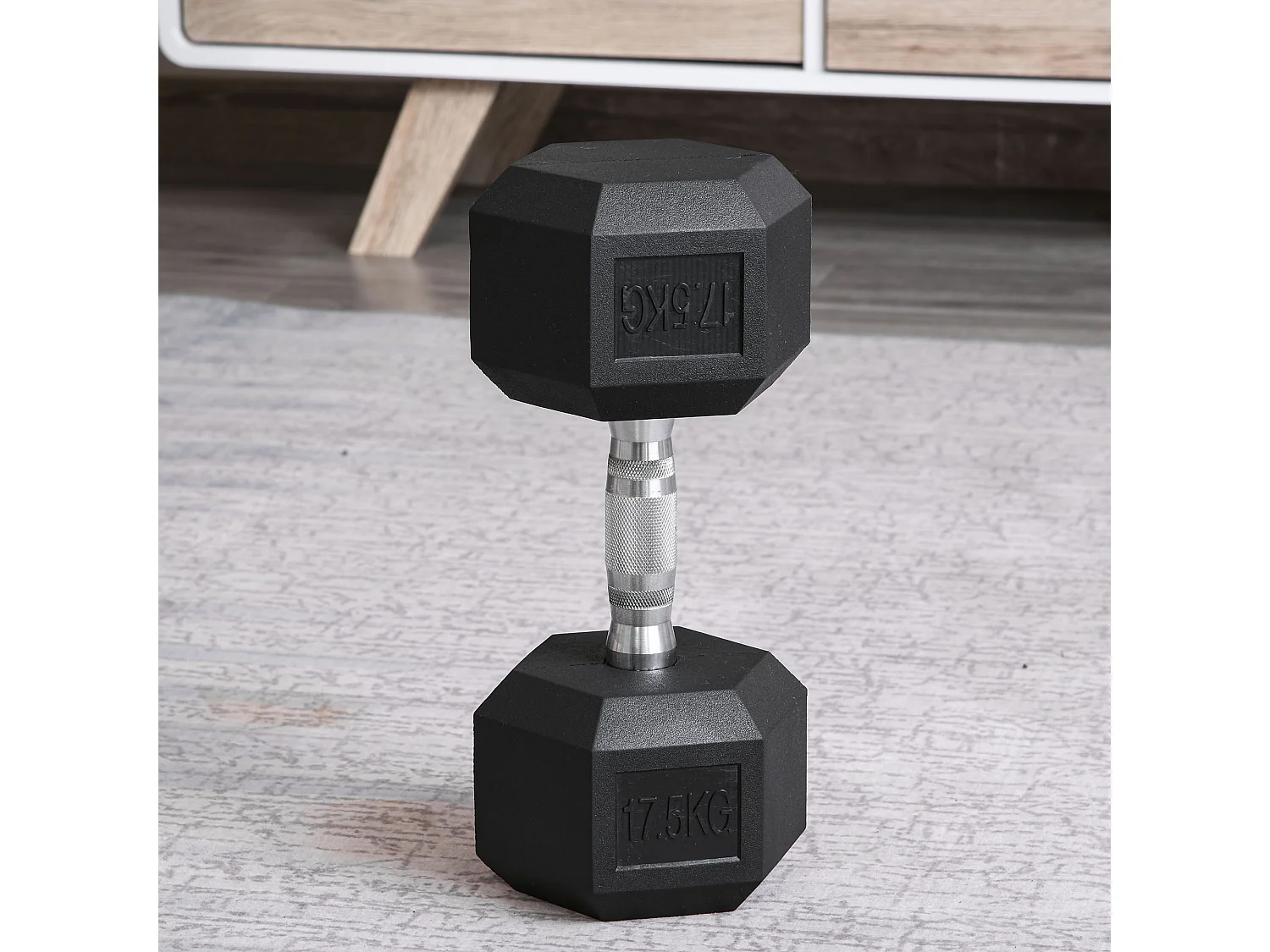 Haltères Hexagonaux en Métal 17.5 kg, avec Poignée Ribelée, Noir (16.2x16.2x34.6 cm)