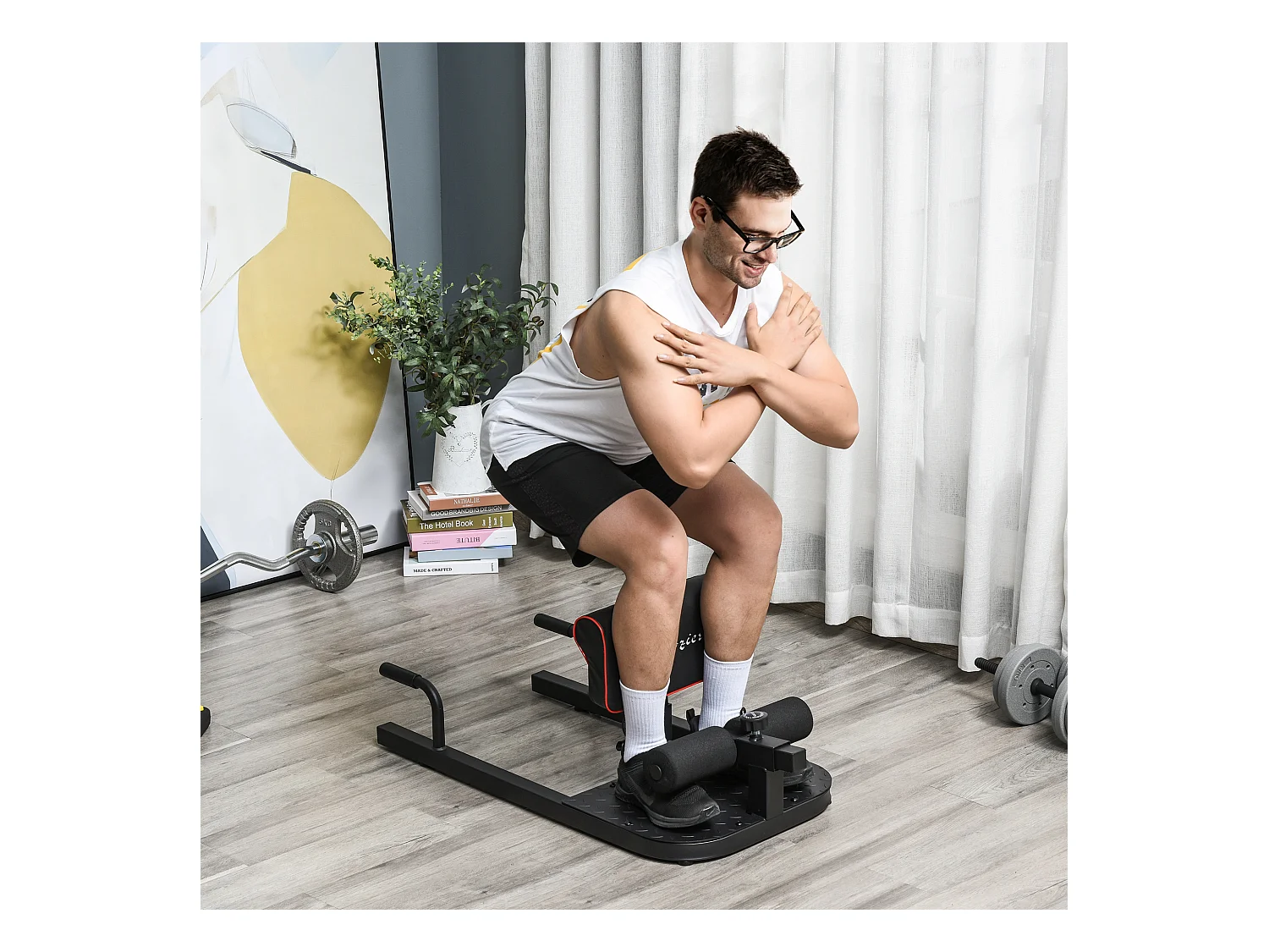Banc d'entraînement 3 en 1 réglable, acier, noir, pour sissy squats, abdominaux et pompes (50x97x56.5-98 cm)
