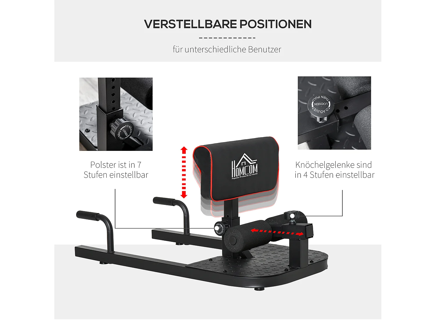 Banc d'entraînement 3 en 1 réglable, acier, noir, pour sissy squats, abdominaux et pompes (50x97x56.5-98 cm)