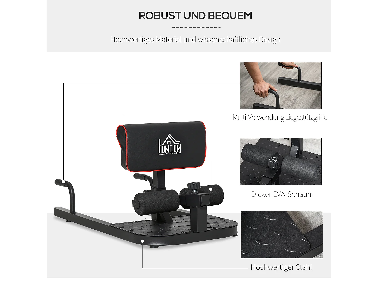 Banc d'entraînement 3 en 1 réglable, acier, noir, pour sissy squats, abdominaux et pompes (50x97x56.5-98 cm)