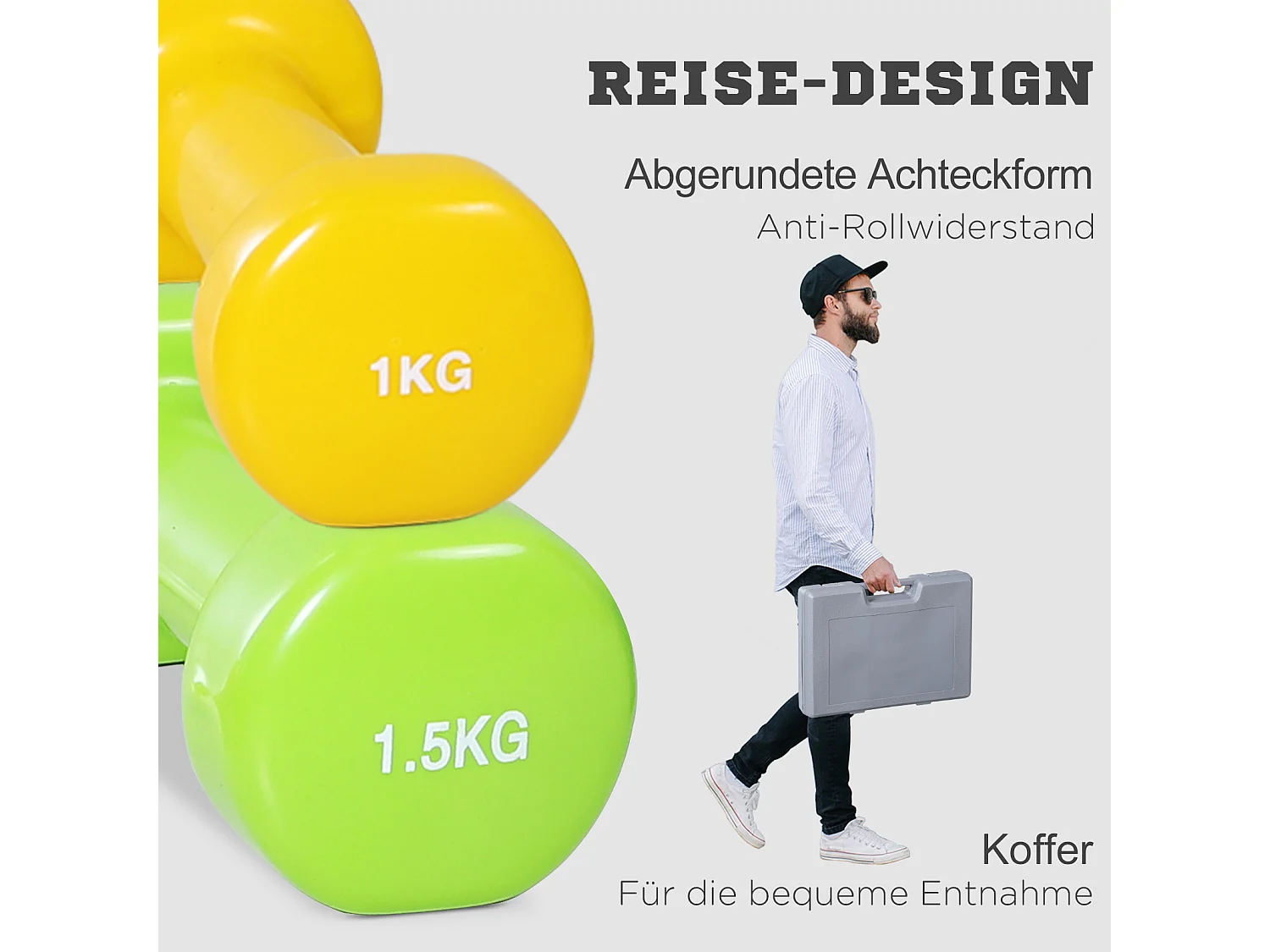 Set de haltères ajustables 10 kg, 4 paires de poids, avec étui de rangement, métal et plastique, noir (41x30x8 cm)