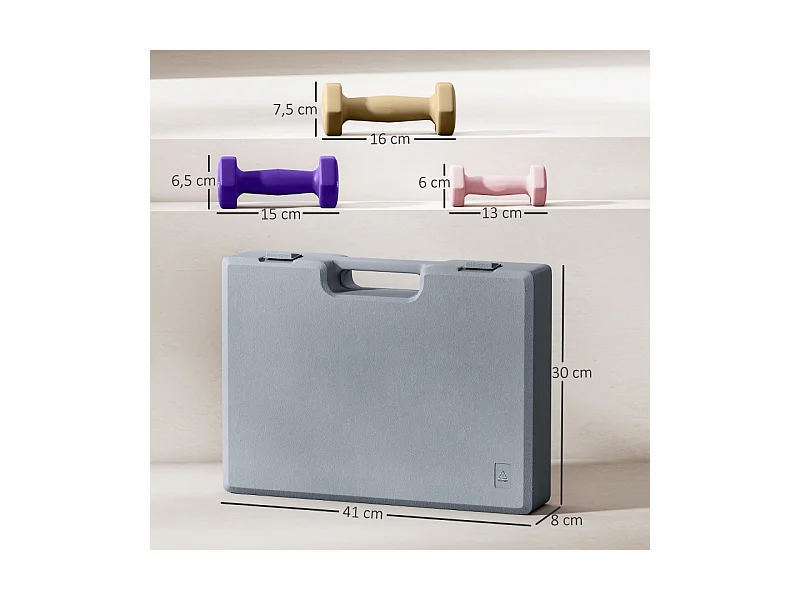 Set d'haltères courtes hexagonales, 6 pièces en acier avec revêtement, rose (41x30x8 cm)