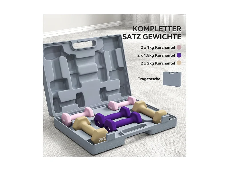 Set d'haltères courtes hexagonales, 6 pièces en acier avec revêtement, rose (41x30x8 cm)