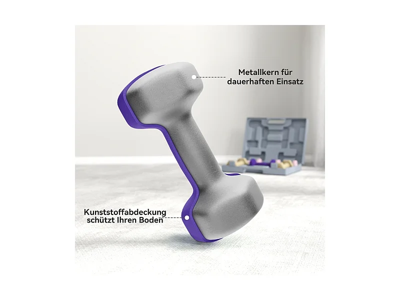Set d'haltères courtes hexagonales, 6 pièces en acier avec revêtement, rose (41x30x8 cm)