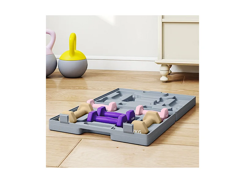 Set d'haltères courtes hexagonales, 6 pièces en acier avec revêtement, rose (41x30x8 cm)