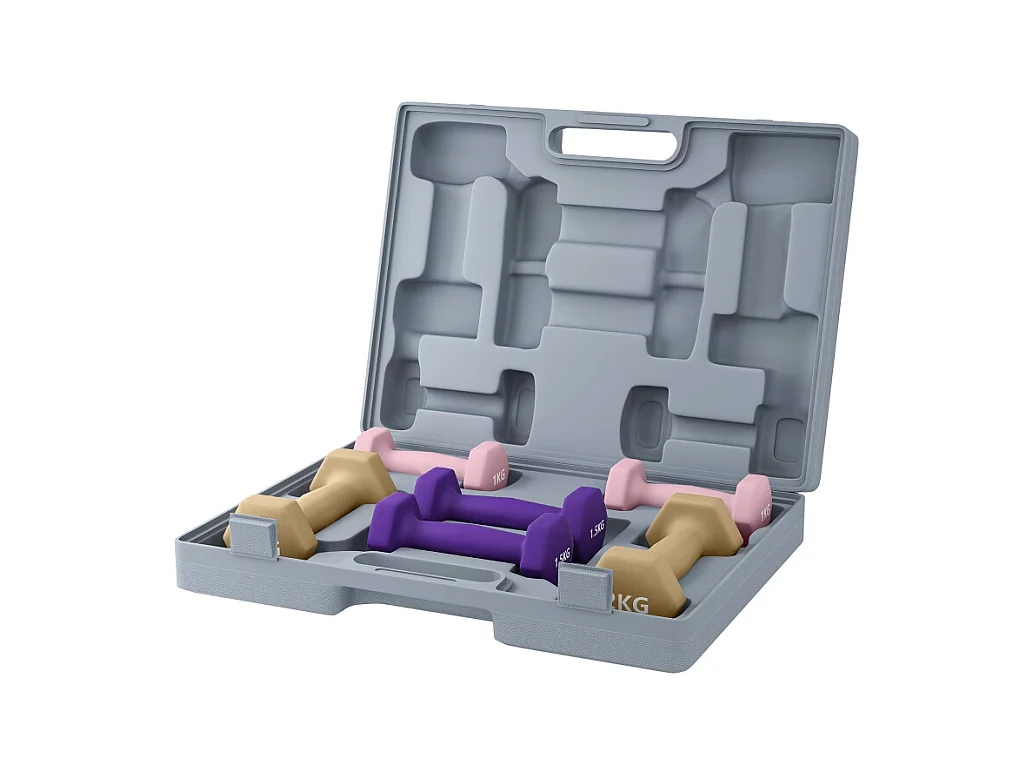 Set di manubri esagonali, 6 pezzi, acciaio rivestito, rosa (41x30x8 cm)