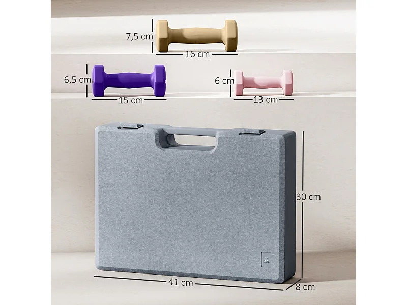 Set d'haltères courtes hexagonales, 6 pièces en acier avec revêtement, rose (41x30x8 cm)