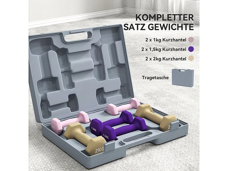 Set d'haltères courtes hexagonales, 6 pièces en acier avec revêtement, rose (41x30x8 cm)