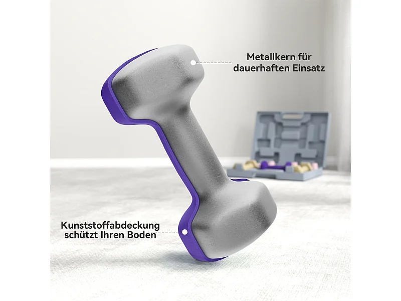 Set d'haltères courtes hexagonales, 6 pièces en acier avec revêtement, rose (41x30x8 cm)