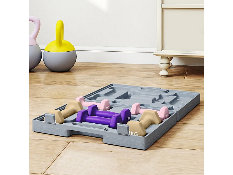 Set d'haltères courtes hexagonales, 6 pièces en acier avec revêtement, rose (41x30x8 cm)