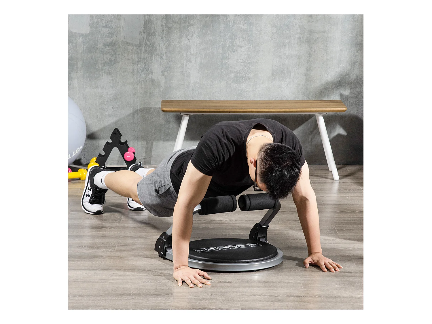 Appareil de musculation abdominal pliable, réglable, acier, noir (55x42x11-32cm)