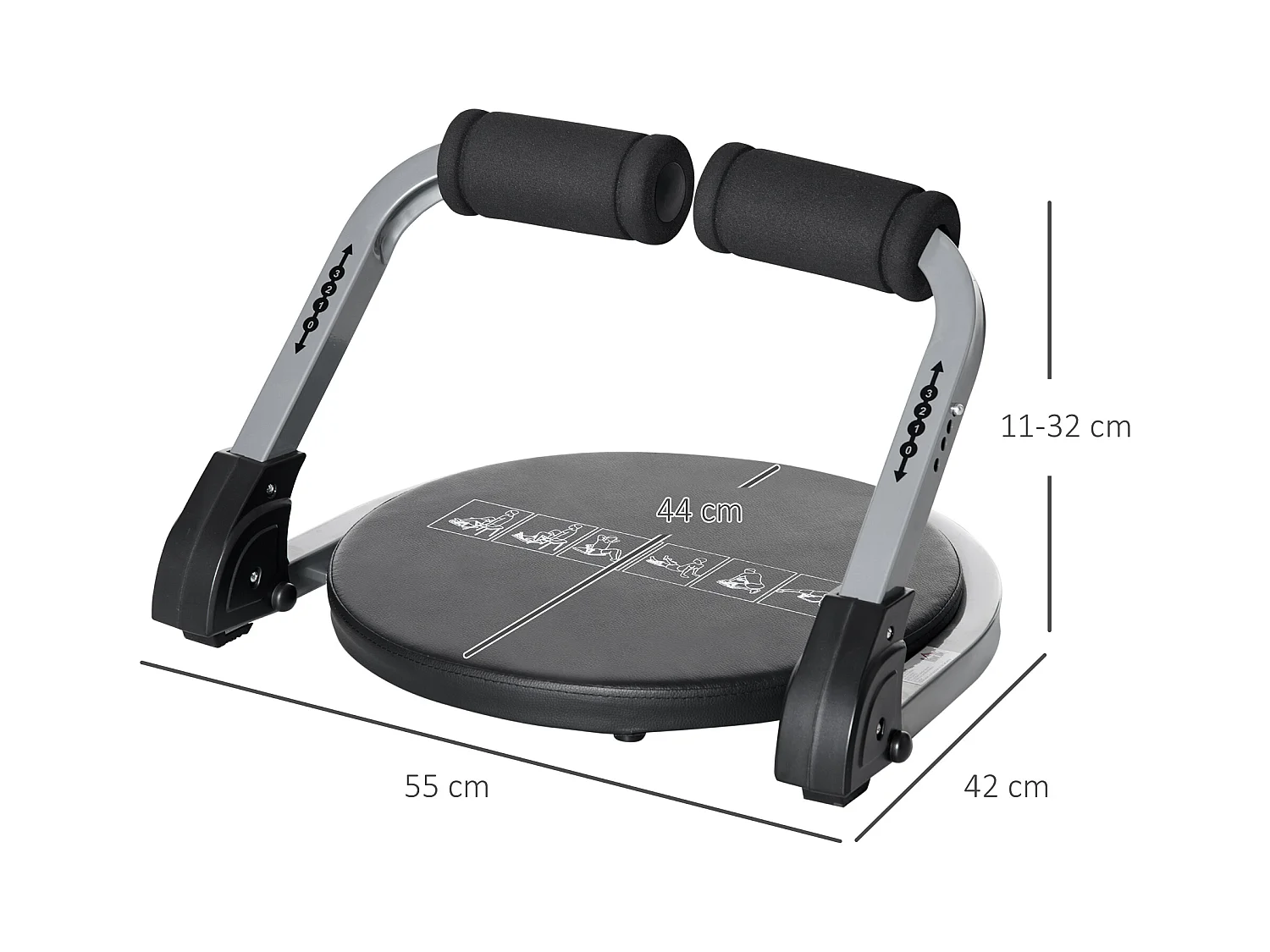 Appareil de musculation abdominal pliable, réglable, acier, noir (55x42x11-32cm)