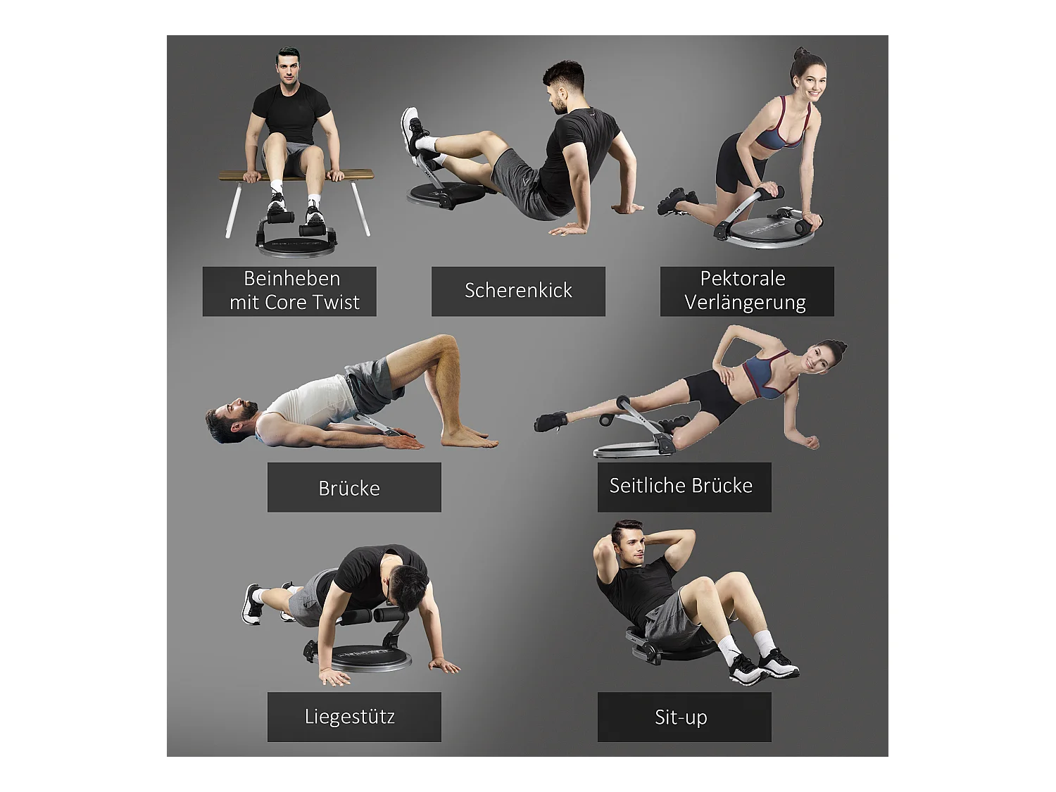 Appareil de musculation abdominal pliable, réglable, acier, noir (55x42x11-32cm)