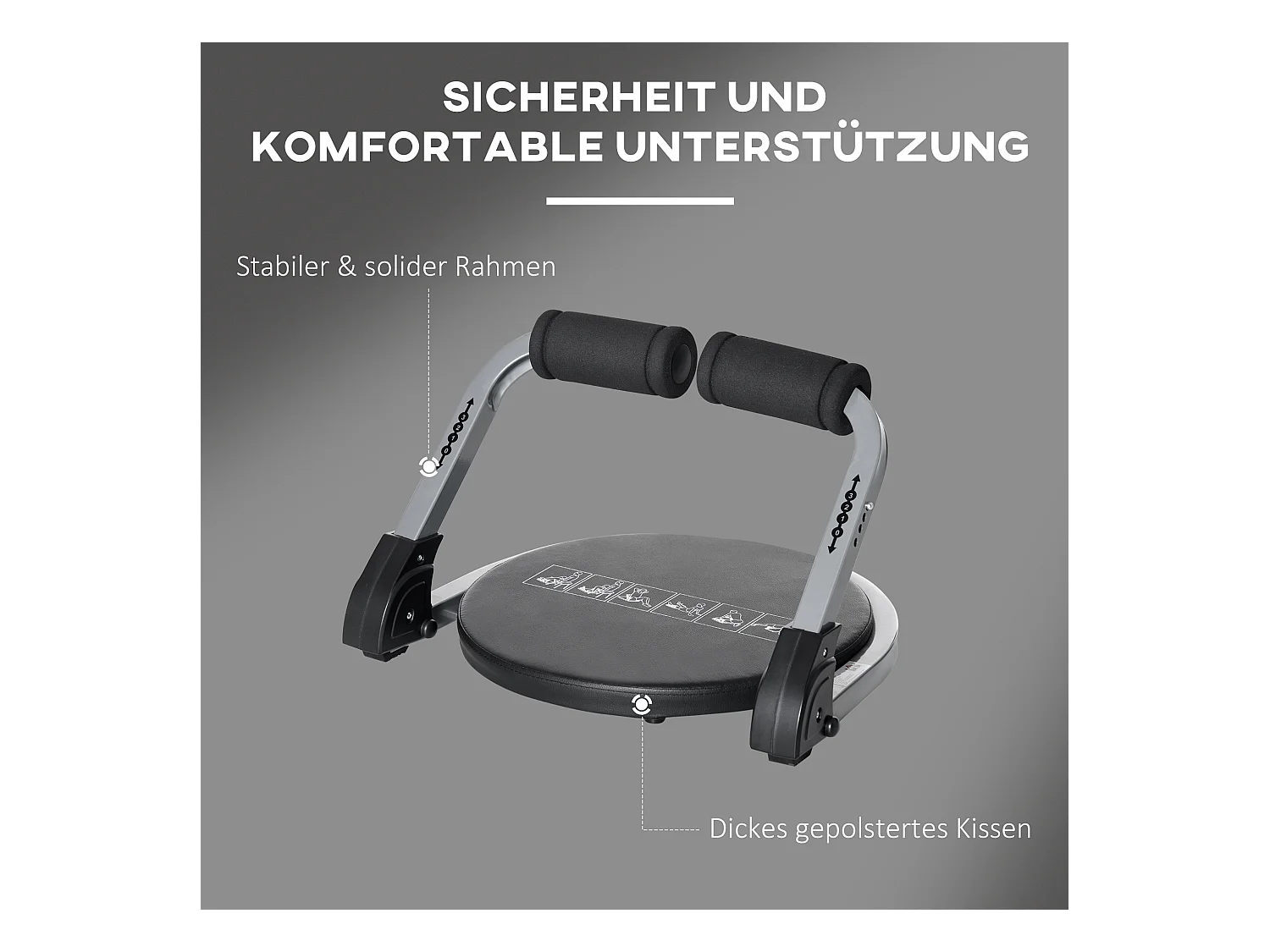 Appareil de musculation abdominal pliable, réglable, acier, noir (55x42x11-32cm)