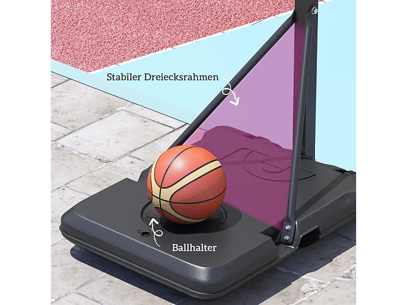 Panier de basketball réglable avec support roulant, hauteur 146–236 cm, plastique, noir (175x71x270cm)