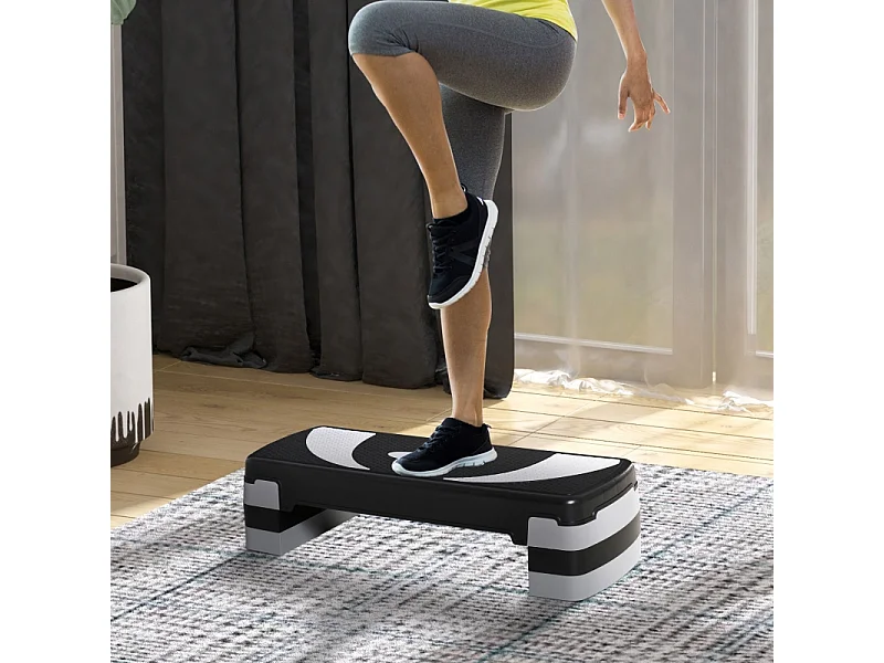 Stepper d'aérobic réglable en hauteur 10/15/20 cm, plastique robuste, noir, antidérapant (80x31x20 cm)