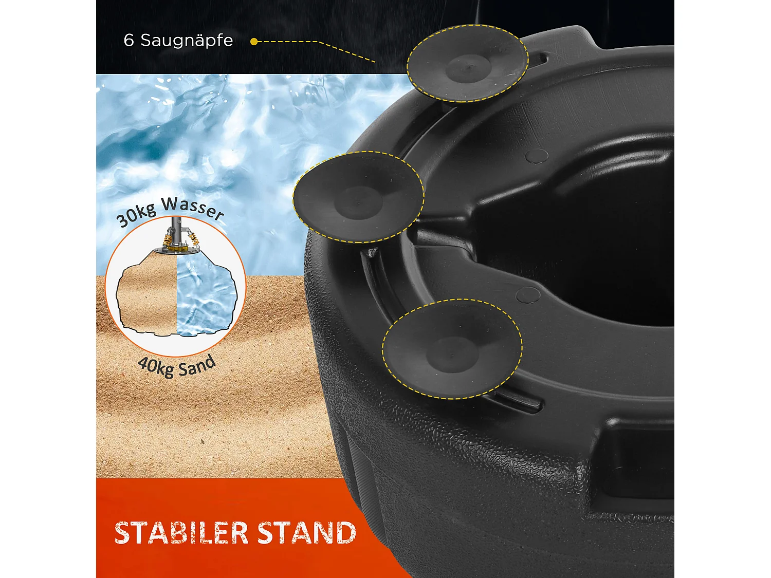 Punching-ball avec support réglable, cuir synthétique, noir (48x48x136-154cm)