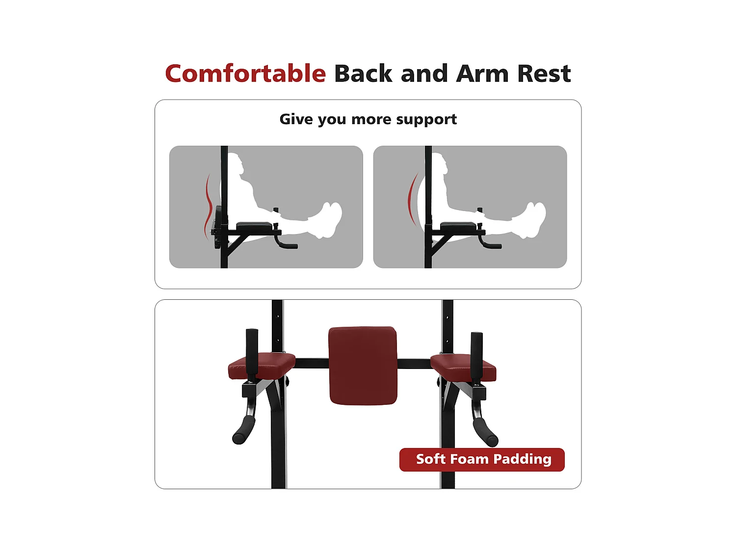 Station d'entraînement multifonction pour tractions et dips, en fer, noir, réglable en hauteur (224.8x96.5x207cm)