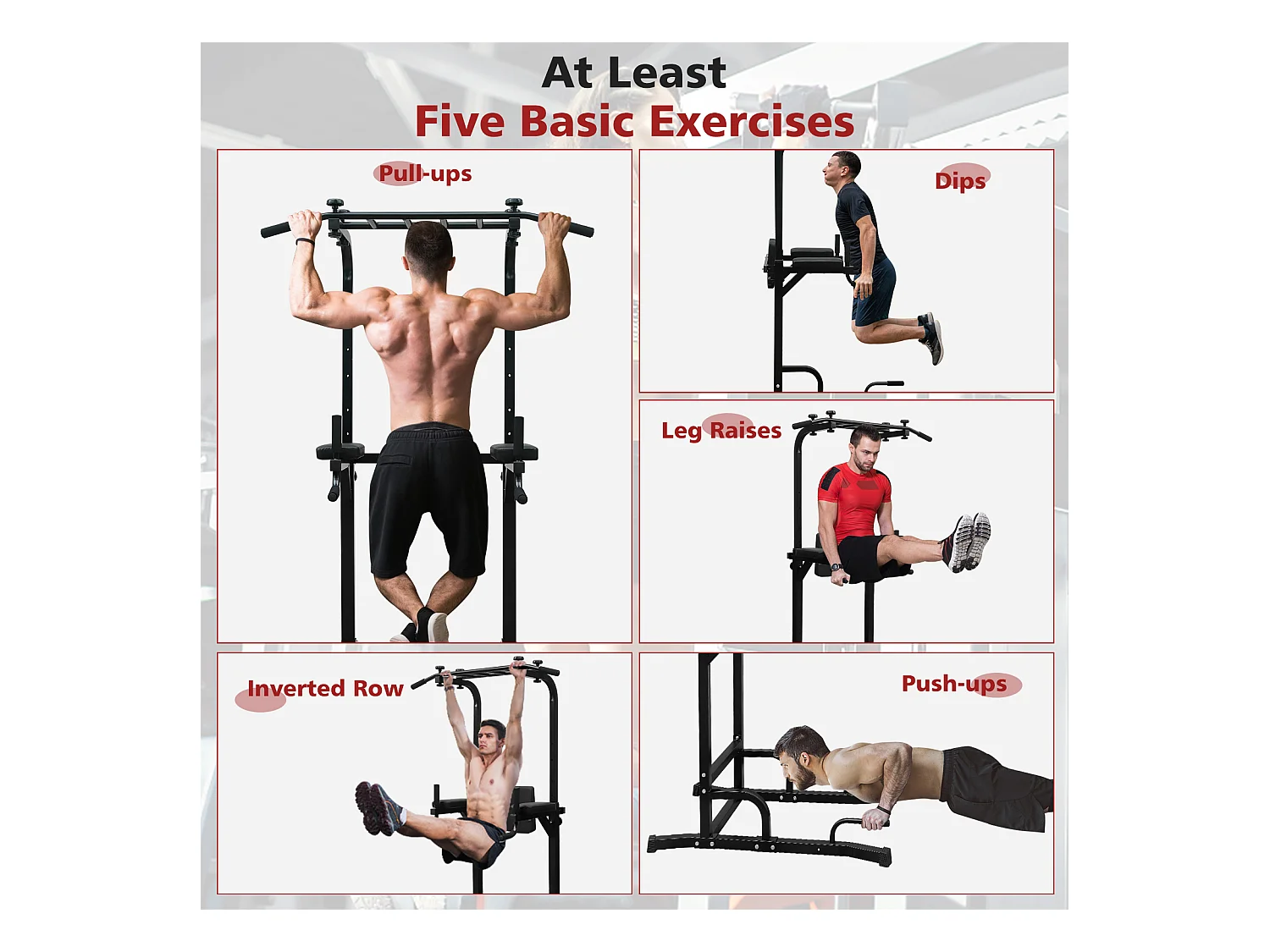 Station d'entraînement multifonction pour tractions et dips, en fer, noir, réglable en hauteur (224.8x96.5x207cm)