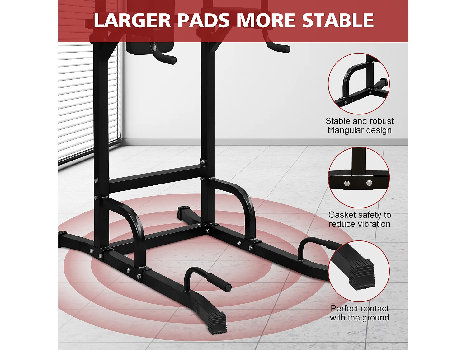 Station d'entraînement multifonction pour tractions et dips, en fer, noir, réglable en hauteur (224.8x96.5x207cm)