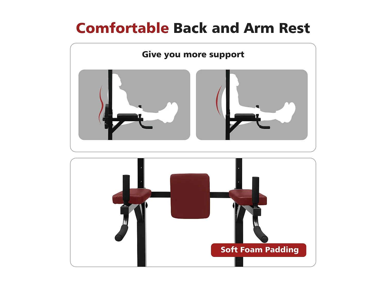 Station d'entraînement multifonction pour tractions et dips, en fer, noir, réglable en hauteur (224.8x96.5x207cm)