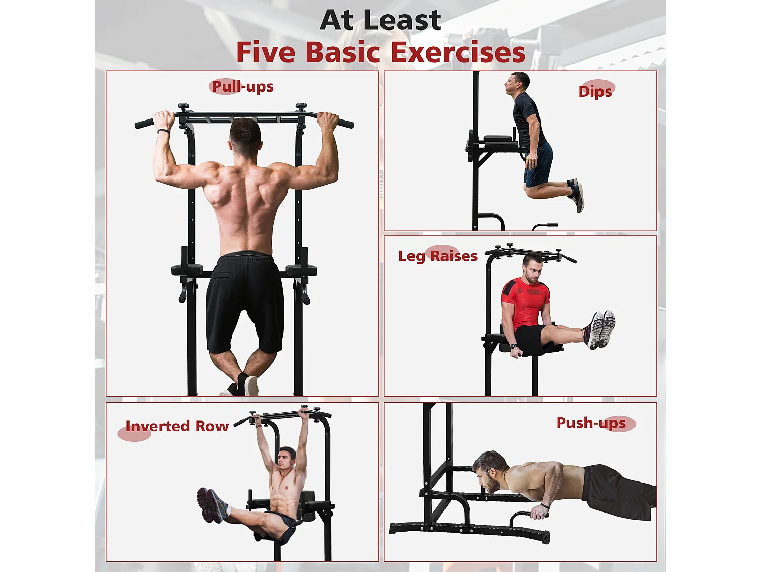 Station d'entraînement multifonction pour tractions et dips, en fer, noir, réglable en hauteur (224.8x96.5x207cm)