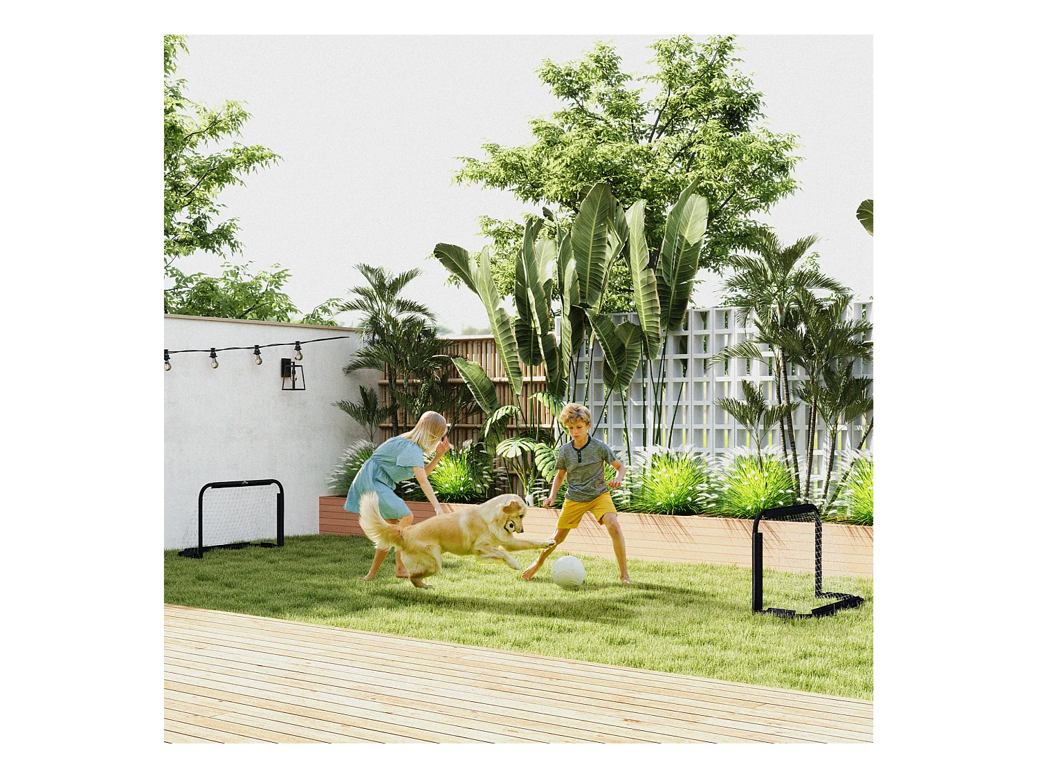 Ensemble de 2 buts de football pliables, cadre en métal, pour enfants et adultes, idéal pour le jardin, noir (90x36x60 cm)