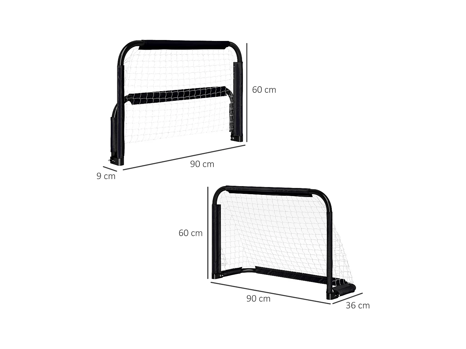Ensemble de 2 buts de football pliables, cadre en métal, pour enfants et adultes, idéal pour le jardin, noir (90x36x60 cm)