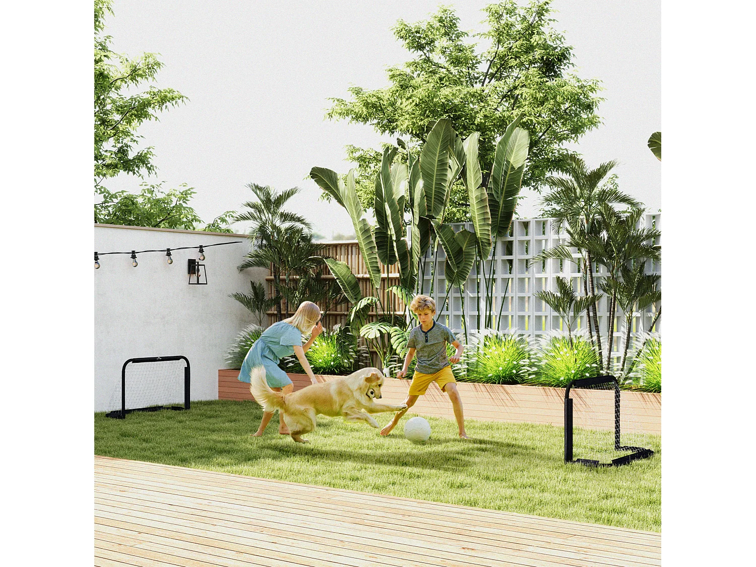 Ensemble de 2 buts de football pliables, cadre en métal, pour enfants et adultes, idéal pour le jardin, noir (90x36x60 cm)