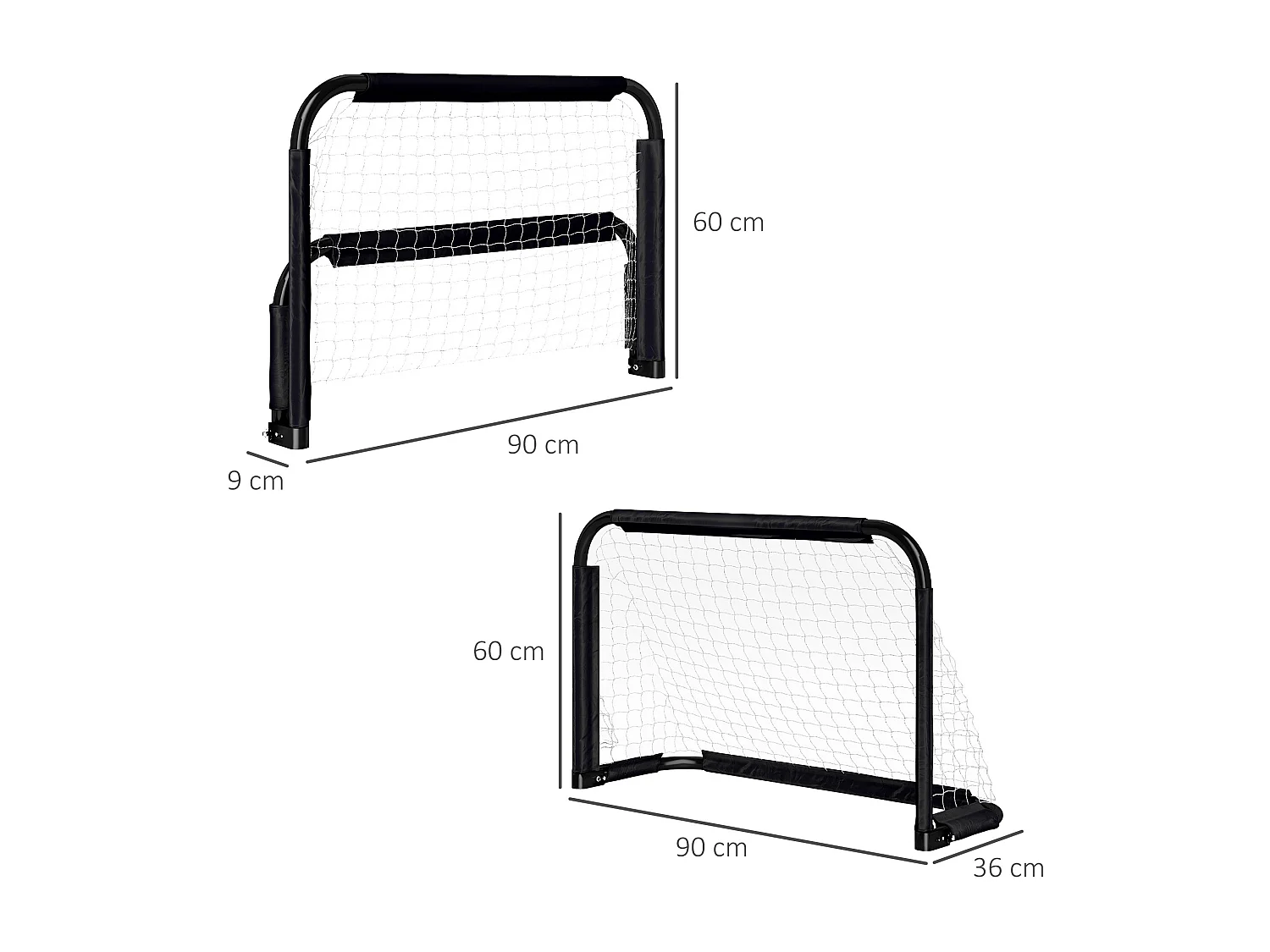 Ensemble de 2 buts de football pliables, cadre en métal, pour enfants et adultes, idéal pour le jardin, noir (90x36x60 cm)
