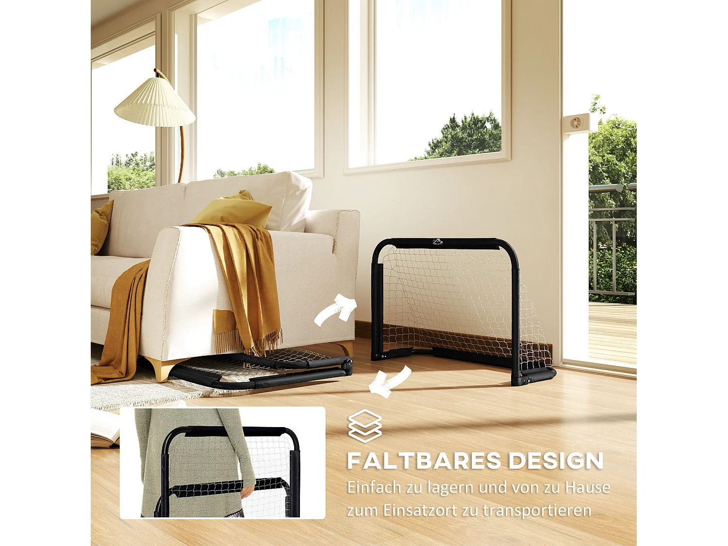 Ensemble de 2 buts de football pliables, cadre en métal, pour enfants et adultes, idéal pour le jardin, noir (90x36x60 cm)