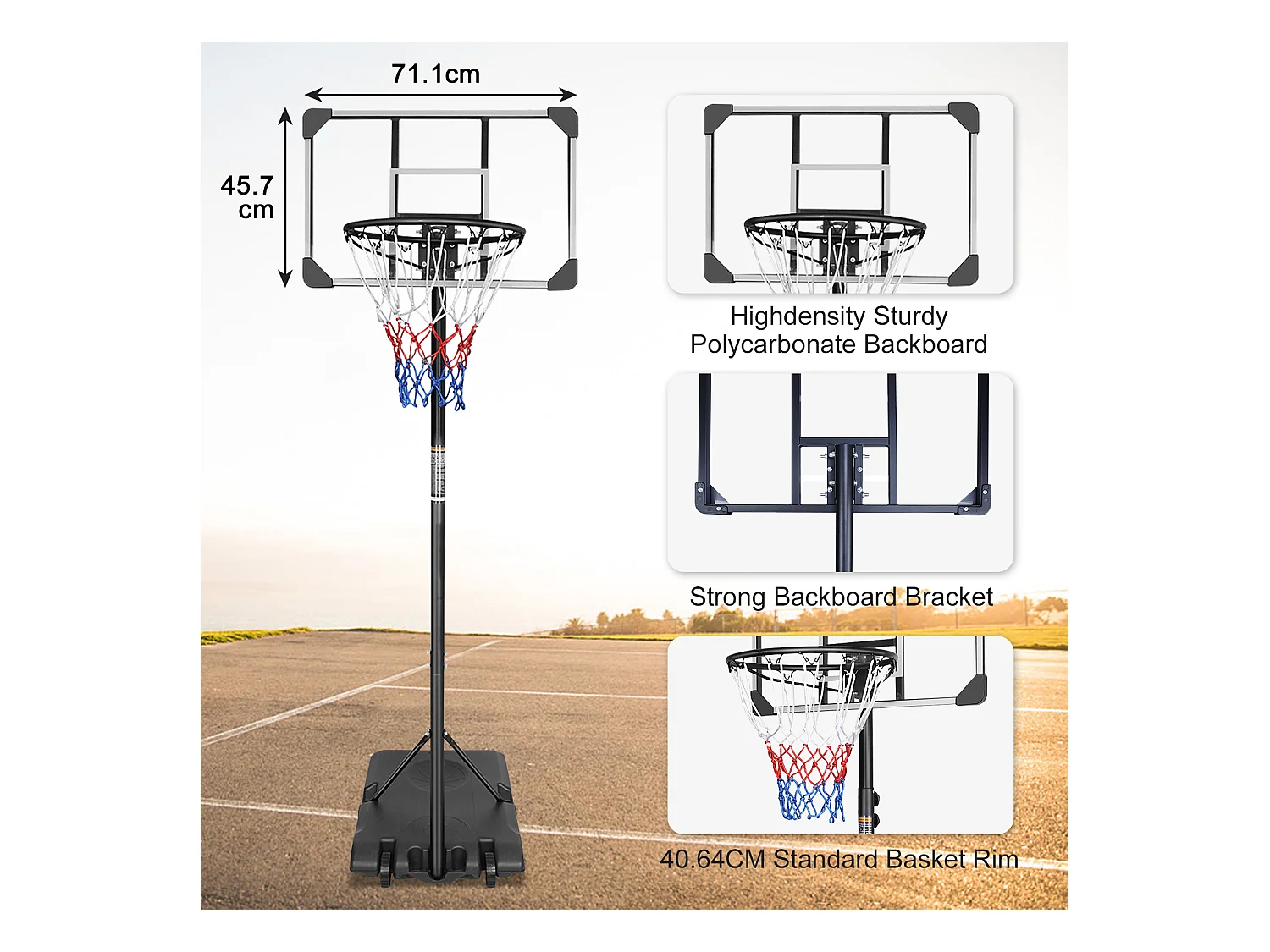 Panier de Basket Portable Réglable en Hauteur, Polycarbonate Incassable et Roues, PE Rotin et Acier, Noir (71x74x213 cm)