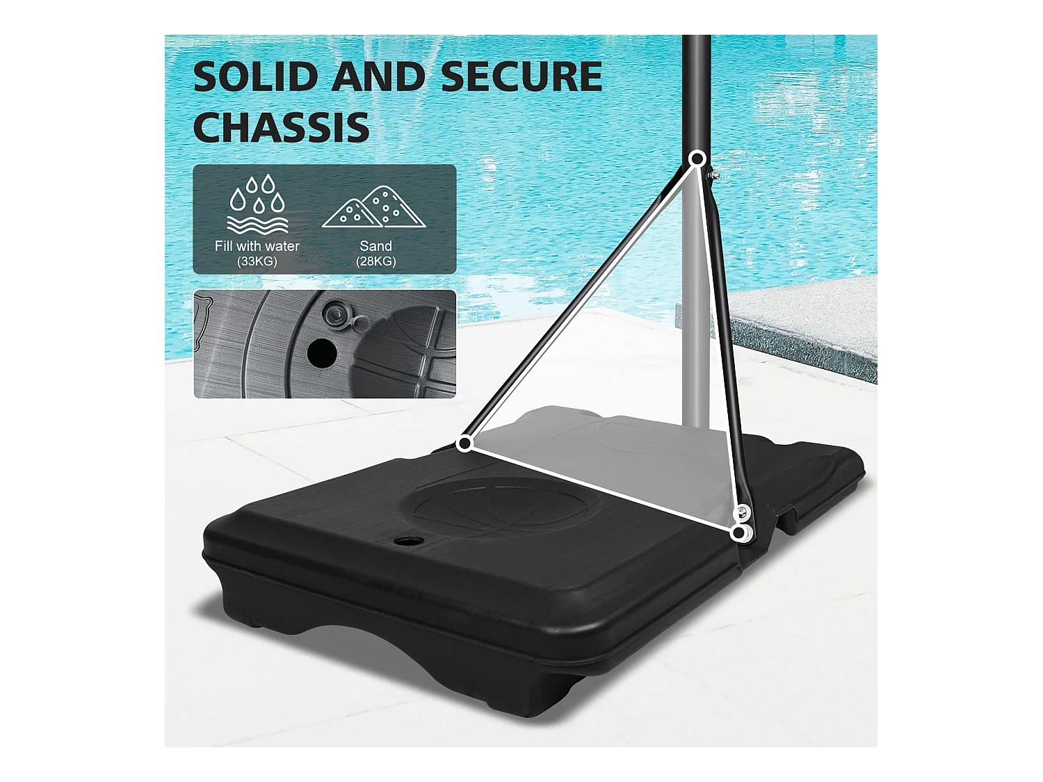 Panier de Basket Portable Réglable en Hauteur, Polycarbonate Incassable et Roues, PE Rotin et Acier, Noir (71x74x213 cm)