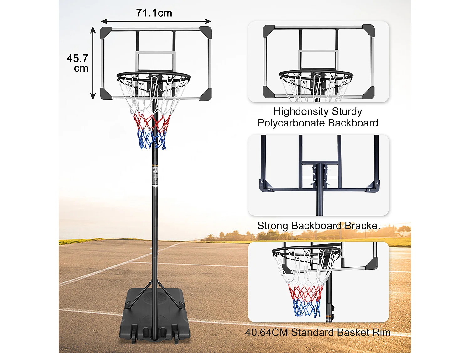 Panier de Basket Portable Réglable en Hauteur, Polycarbonate Incassable et Roues, PE Rotin et Acier, Noir (71x74x213 cm)