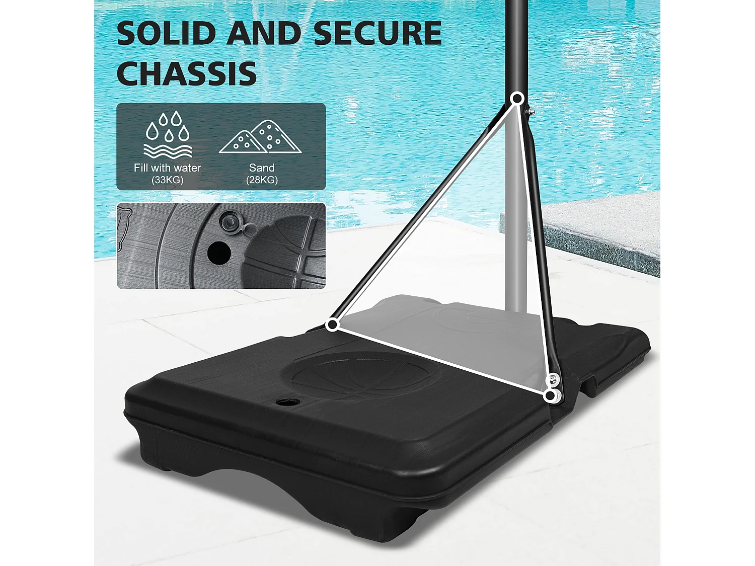 Panier de Basket Portable Réglable en Hauteur, Polycarbonate Incassable et Roues, PE Rotin et Acier, Noir (71x74x213 cm)