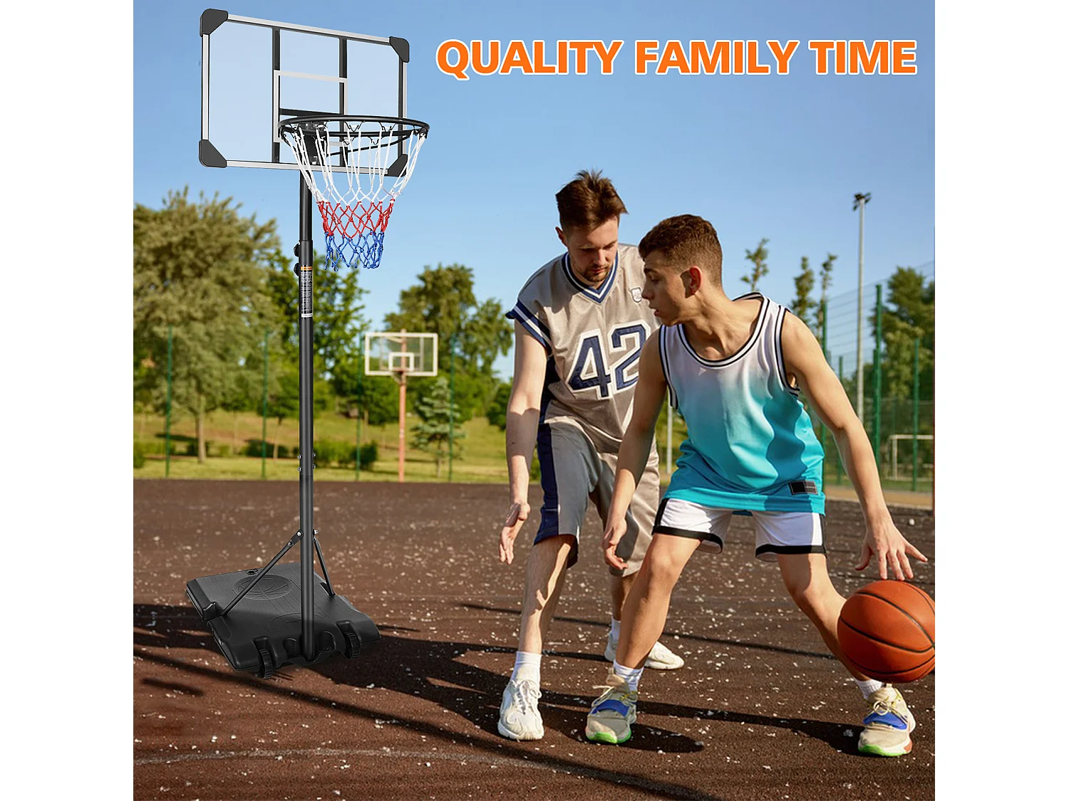 Panier de Basket Portable Réglable en Hauteur, Polycarbonate Incassable et Roues, PE Rotin et Acier, Noir (71x74x213 cm)